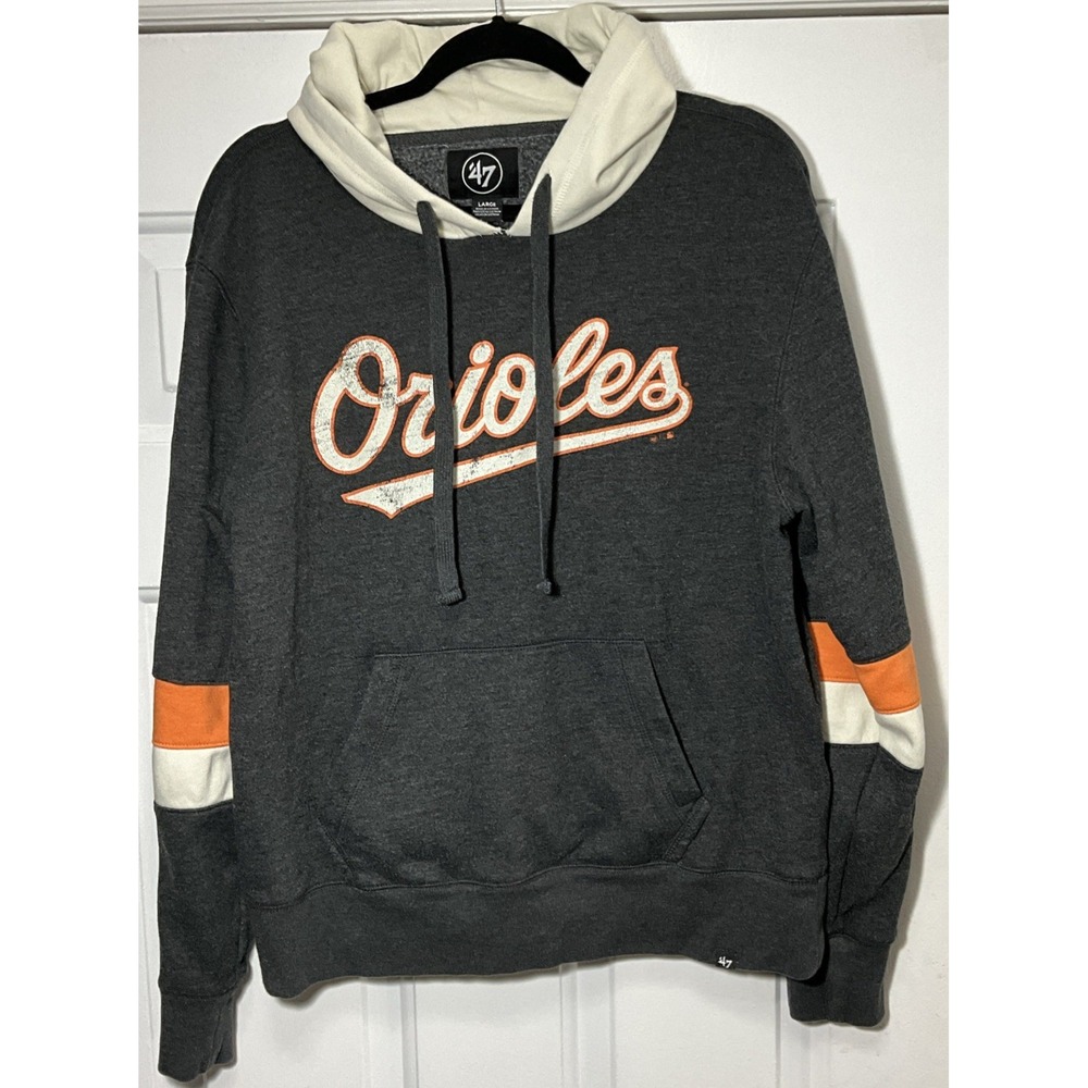 47 MLB Major League Baseball Baltimore Orioles Black/Orange Hoodie Men's Large